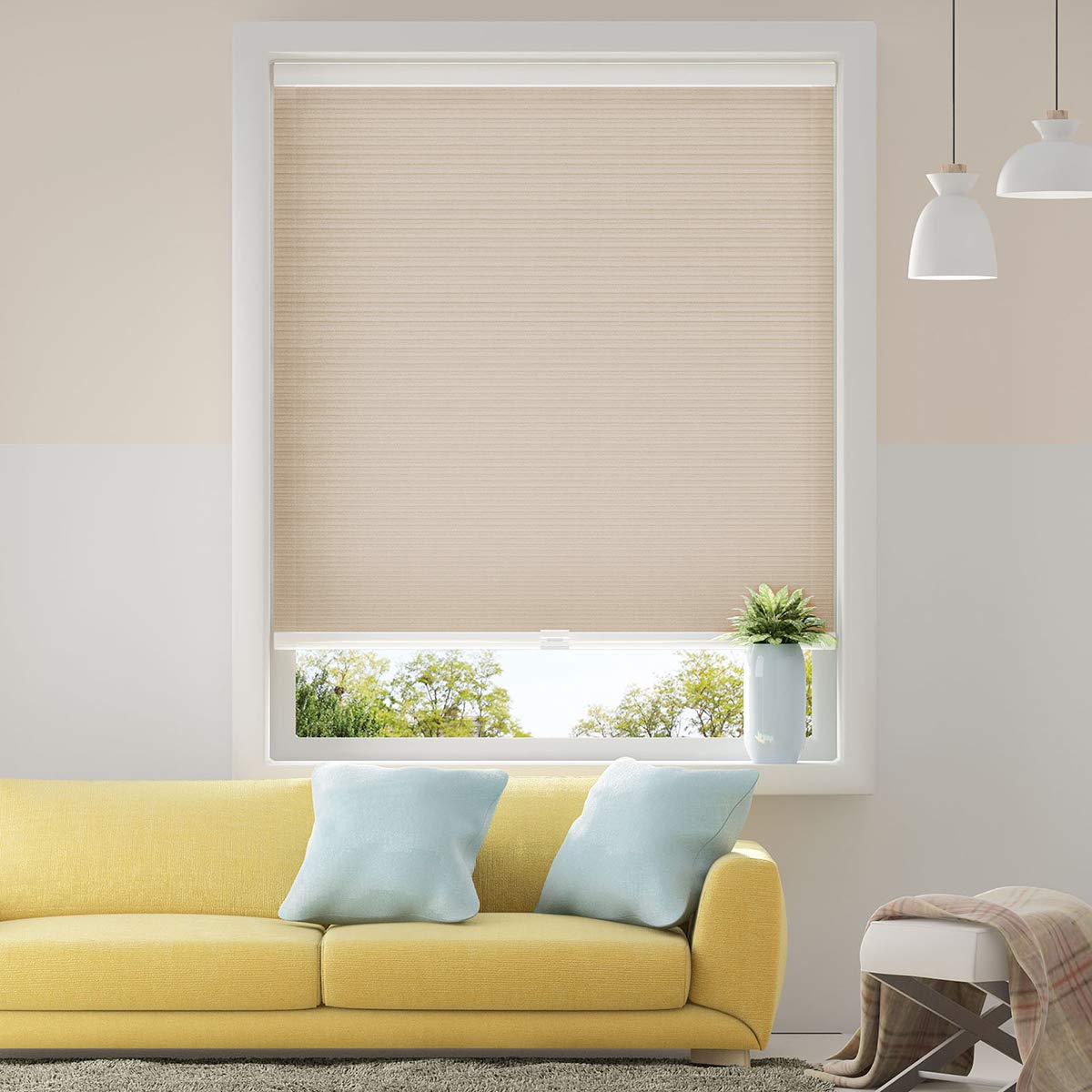 Cellular Blinds Cordless Shades for Windows Single Cell Shade - Provide Privacy and Filters Light - 23 x 64 inch, Ivory Beige(Li